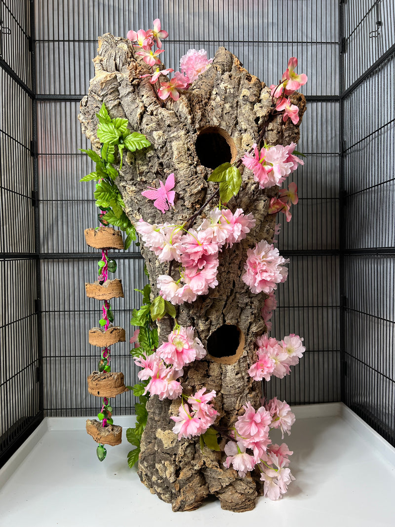 🌸 Enchanted Blossom Hideaway – XL Cork Bark Sugar Glider Habitat 🌸